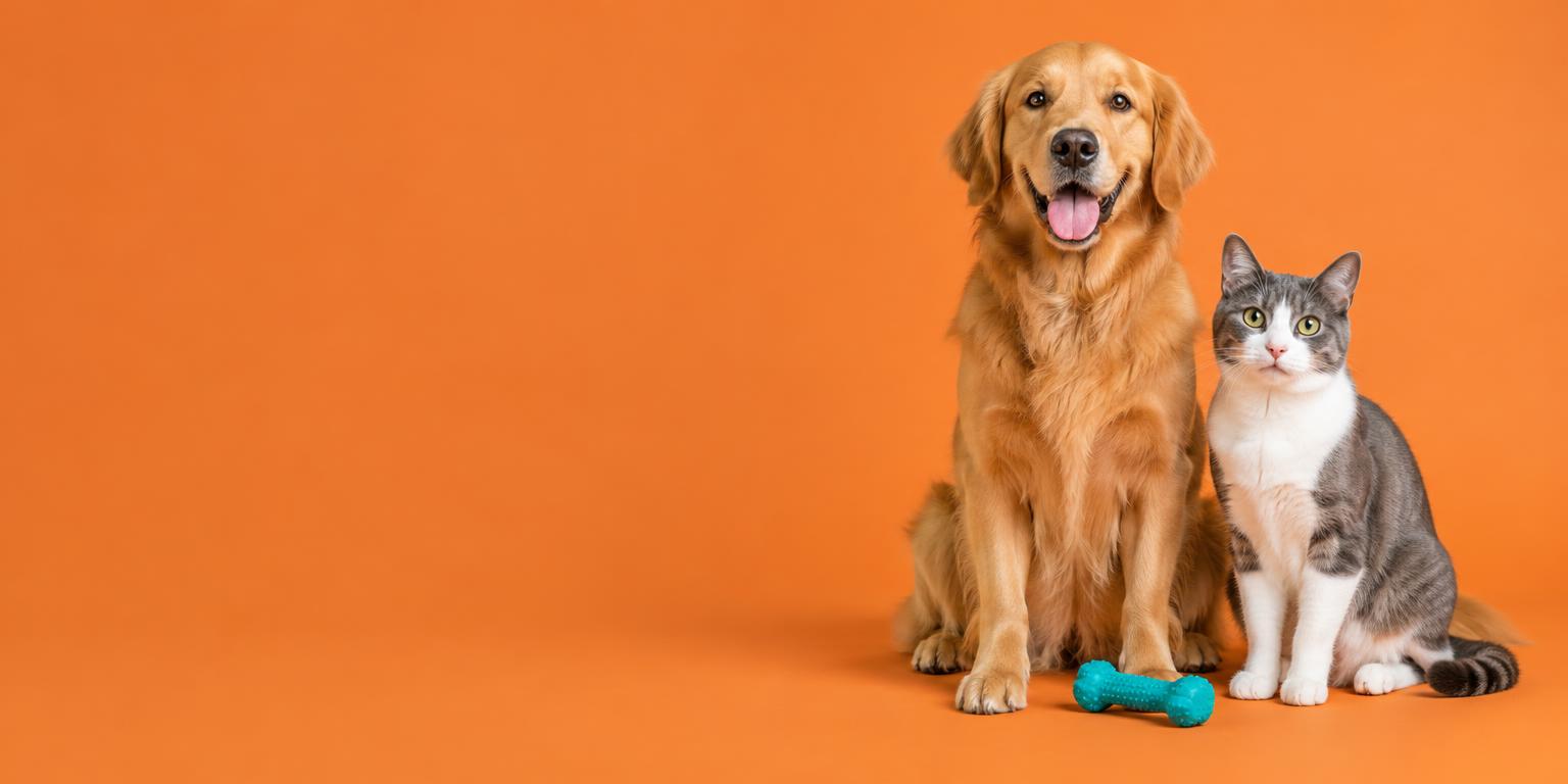 Cachorro golden retriever e gato juntos na Pet Mania